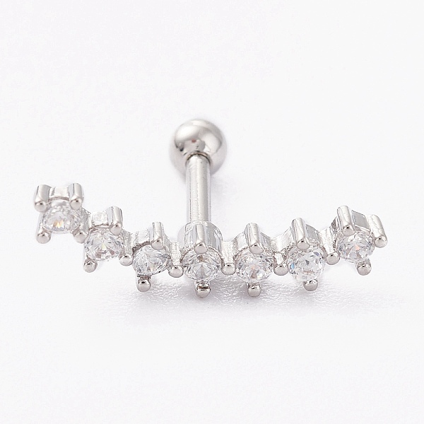 

PandaHall Brass Micro Pave Clear Cubic Zirconia Barbell Cartilage Earrings, with 304 Stainless Steel Pins, Platinum, 12.5x17mm, Pin: 1.2mm...