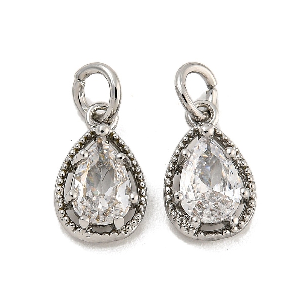 

PandaHall Brass Micro Pave Clear Cubic Zirconia Pendants, Teardrop, Platinum, 9.5x6x3.5mm, Hole: 2.4mm Brass+Cubic Zirconia Teardrop Clear