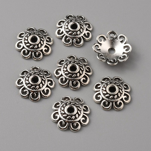 

PandaHall Tibetan Style Alloy Bead Caps, Multi-Petal, Flower, Antique Silver, 12x3mm, Hole: 2mm Alloy