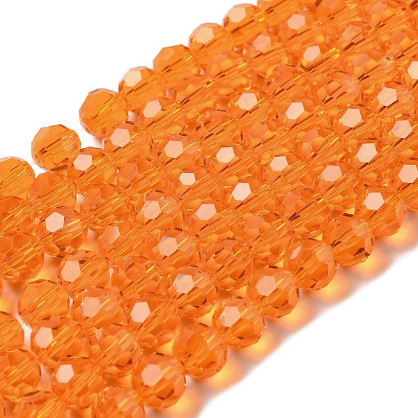 

PandaHall Transparent Glass Beads, Faceted(32 Facets), Round, Dark Orange, 8mm, Hole: 1mm, about 65~67pcs/strand, 49~50cm Glass Round