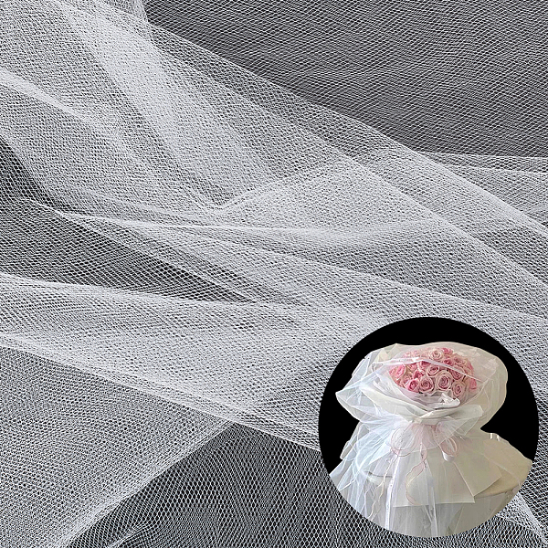 

PandaHall Polyester Tulle Fabric, For Bouquet Packaging, Party Decoration, WhiteSmoke, 63 inch(1600mm), about 18 Yards/Bag Polyester None..., White