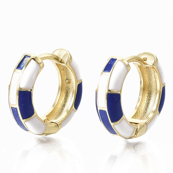 

PandaHall Brass Huggie Hoop Earrings, with Two Tone Enamel, Real 18K Gold Plated, Blue, 16x16.5x5mm, Pin: 1x1mm Brass Blue