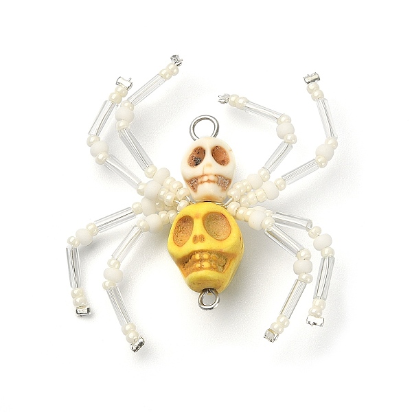 

PandaHall Dyed Synthetic Turquoise Connector Charms, Halloween Skull Spider Links, with Glass Seed Beads, Mixed Color, 43~48x37~41x11~13mm..., Multicolor