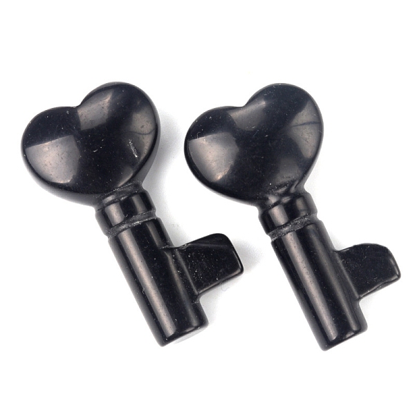 

PandaHall Natural Obsidian Carved Healing Heart Key Stone, Reiki Energy Stone Display Decorations, 37~40x22x10mm Obsidian Key