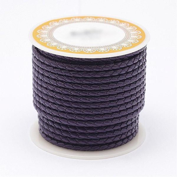 

PandaHall Braided Cowhide Leather Cord, Leather Rope String for Bracelets, Indigo, 3mm, about 8.74 yards(8m)/roll Leather Round Purple