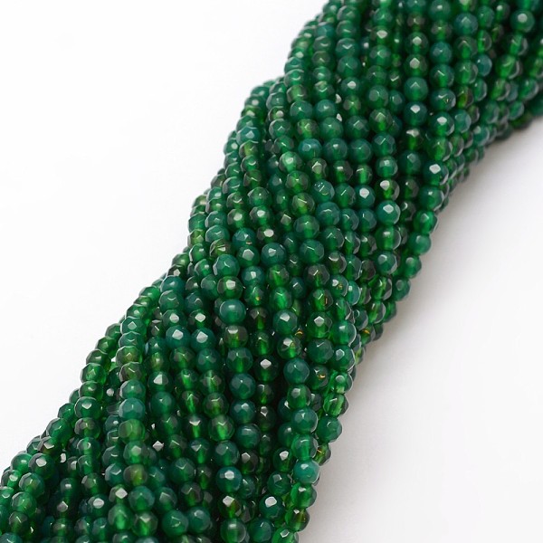 

PandaHall Natural Green Onyx Agate Bead Strands, Dyed, Faceted, Round, Green, 4mm, Hole: 0.8mm, about 90~92pcs/strand, 14 inch Green Onyx...