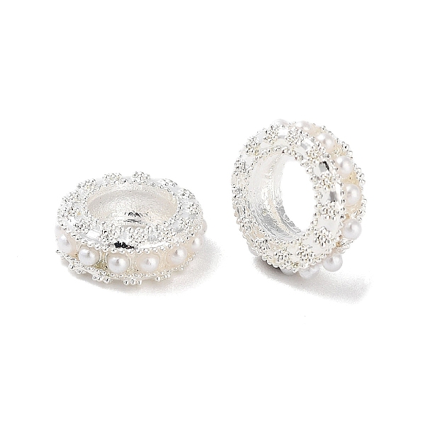 

PandaHall Alloy Beads, with ABS, Large Hole Beads, Rondelle, Silver, 11x4mm, Hole: 6mm Alloy+Acrylic Rondelle White