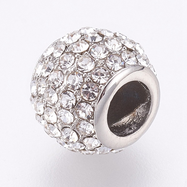 

PandaHall 304 Stainless Steel European Beads, Large Hole Beads, with Rhinestone, Rondelle, Stainless Steel Color, Crystal, 10x8mm, Hole..., Clear