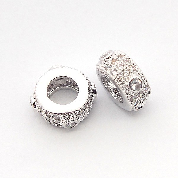 

PandaHall Brass Micro Pave Cubic Zirconia Flat Round Spacer Beads, Cadmium Free & Nickel Free & Lead Free, Platinum, 8x4mm, Hole: 3.5mm...