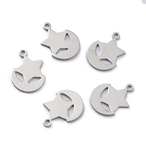 

PandaHall Brass Charms, Long-Lasting Plated, Star with Moon, Mixed Color, 12x9.5x0.6mm, Hole: 1mm Brass Star