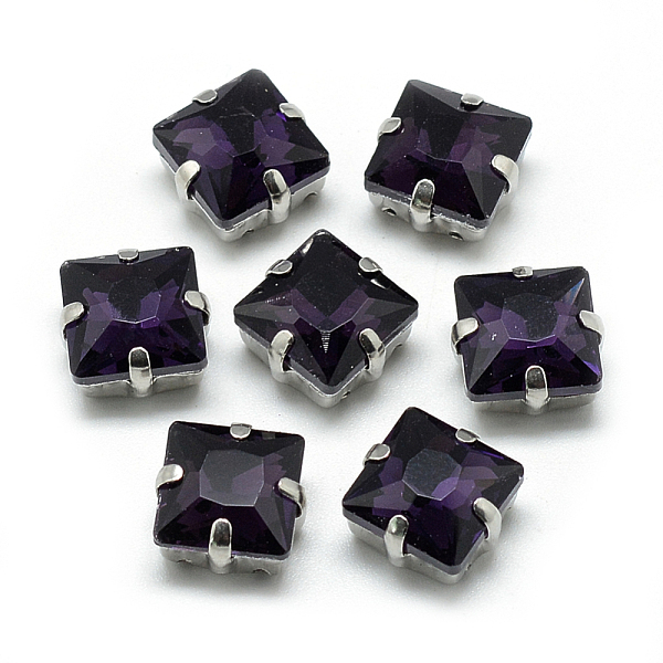 

PandaHall Sew on Rhinestone, Multi-strand Links, Glass Rhinestone, with Brass Prong Settings, Garments Accessories, Faceted, Square..., Purple
