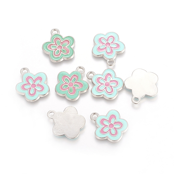 

PandaHall Alloy Enamel Pendants, Lead Free and Cadmium Free, Flower, Great For Mother's Day Gift Making, Aquamarine, Platinum, about 22mm..., Green