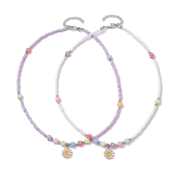 

PandaHall Alloy Enamel Pendant Necklaces, with Zinc Alloy Lobster Claw Clasps and Glass Seed Bead, Mixed Color, 16.54 inch(42cm), 2pcs/set..., Multicolor