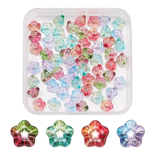 

PandaHall 80Pcs 4 Colors Electroplate Glass Beads, Trumpet Flower, Mixed Color, 8.5x8x5.5mm, Hole: 1mm, 20pcs/color Glass Flower Multicolor