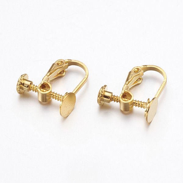 

PandaHall Brass Clip-on Earring Settings, with Round Flat Pad, Golden, Tray: 6mm, 15.5x6x13.5mm Brass
