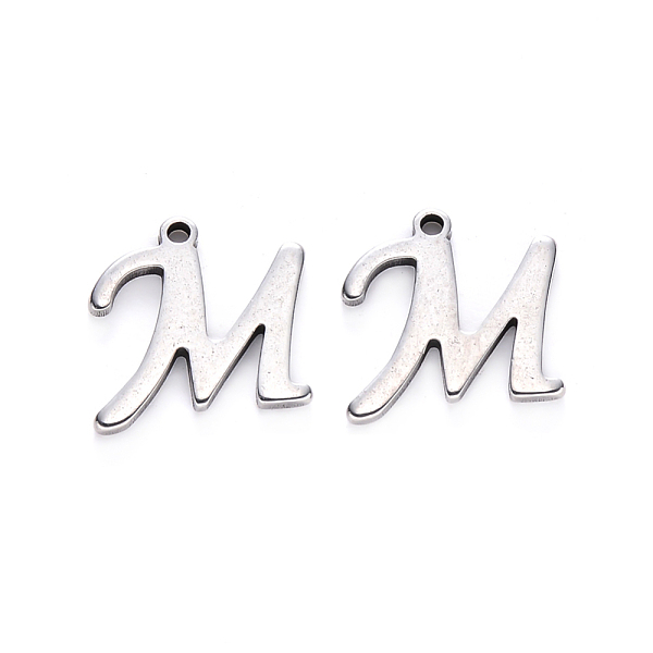 

PandaHall 201 Stainless Steel Charms, Laser Cut, Stainless Steel Color, Letter.M, 12x12x1mm, Hole: 1mm 201 Stainless Steel Letter M