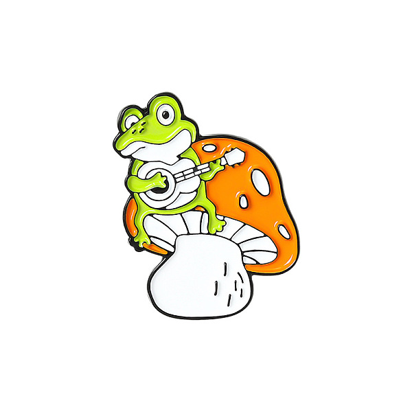

PandaHall Mushroom with Animal Enamel Pin, Golden Brass Brooch for Backpack Clothes, Frog Pattern, 23~30x20~28mm Brass Frog Orange