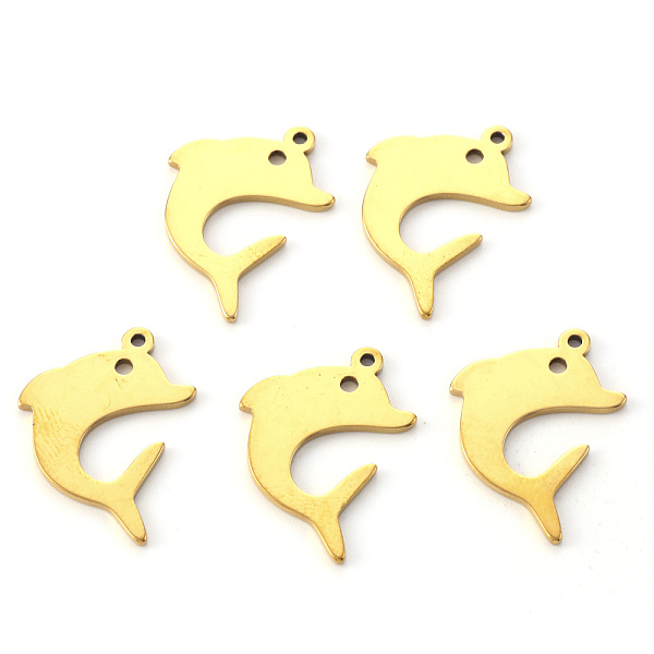 

PandaHall Vacuum Plating 304 Stainless Steel Pendants, Laser Cut, Dolphin, Golden, 21x15x1mm, Hole: 1.2mm 304 Stainless Steel Dolphin