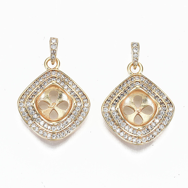 

PandaHall Brass Micro Pave Clear Cubic Zirconia Peg Bails Pendants, for Half Drilled Beads, with Snap on Bails, Nickel Free, Twist Rhombus...