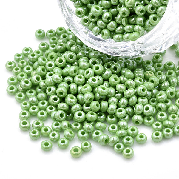 

PandaHall 8/0 Czech Opaque Glass Seed Beads, Lustered, Round, Spring Green, 3x2mm, Hole: 1mm, about 500g/bag Czech Glass