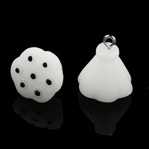 

PandaHall Opaque Resin Pendants, with Platinum Plated Iron Loops, Lotus Pod Charm, Creamy White, 19~21.5x17~18x17~18mm, Hole: 2mm Iron+Resin...