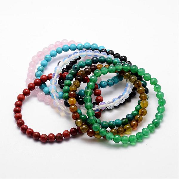 

PandaHall Natural & Synthetic Mixed Stone Beaded Stretch Bracelets, Round, 52mm, Bead: 6mm in diameter Mixed Stone Multicolor