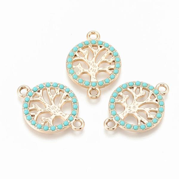 

PandaHall Alloy Links connectors, with Resin, Ring with Tree of Life, Turquoise, Light Gold, 26.5x19x2.5mm, Hole: 2mm Alloy+Resin Tree Green