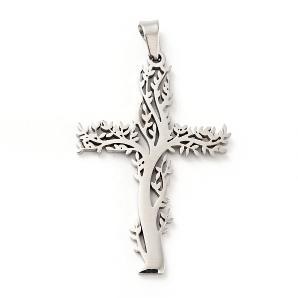 

PandaHall 201 Stainless Steel Pendants, Cross with Tree, Stainless Steel Color, 47x31.5x2mm, Hole: 6.5x4mm 201 Stainless Steel Cross