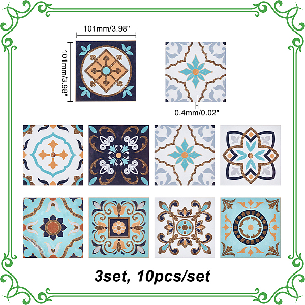 

PandaHall Peel and Stick Tile Stickers, PVC Plastic Self-Adhesive Wall Stickers, Waterproof Backsplash Tile Decals, Square with Mandala..., Multicolor