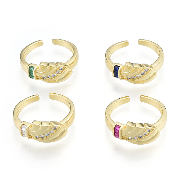

PandaHall Cubic Zirconia Leaf Open Cuff Ring, Real 18K Gold Plated Brass Jewelry for Women, Nickel Free, Mixed Color, US Size 7(17.3mm)..., Multicolor