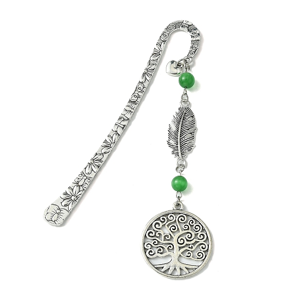 

PandaHall Tree of Life Feather Tibetan Style Alloy Pendant Bookmark with Cat Eye, Tibetan Style Hook Bookmarks, Green, 123x20mm Alloy Tree...