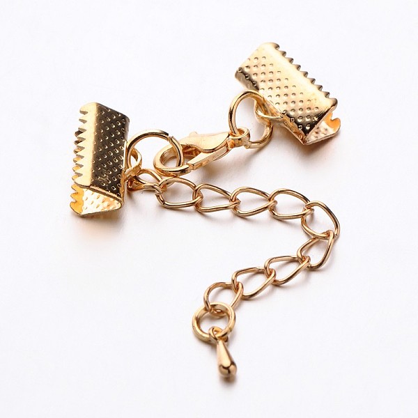 

PandaHall Iron Chain Extender, with Ribbon Ends, Alloy Lobster Claw Clasps and Teardrop Charms, Light Gold, 33mm Long, Lobster Claw Clasps...