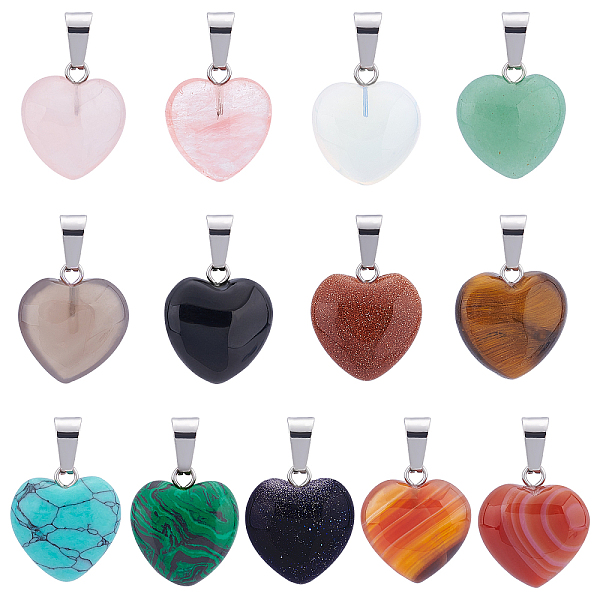 

PandaHall ARRICRAFT 26Pcs 13 Style Natural & Synthetic Gemstone Pendants, with Platinum Tone Brass Snap on Bails, Heart, 17x15x5mm, Hole...