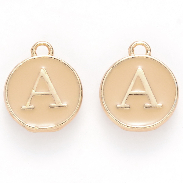 

PandaHall Golden Plated Alloy Enamel Charms, Cadmium Free & Lead Free, Enamelled Sequins, Flat Round with Letter, Wheat, Letter.A, 14x12x2mm..., Orange