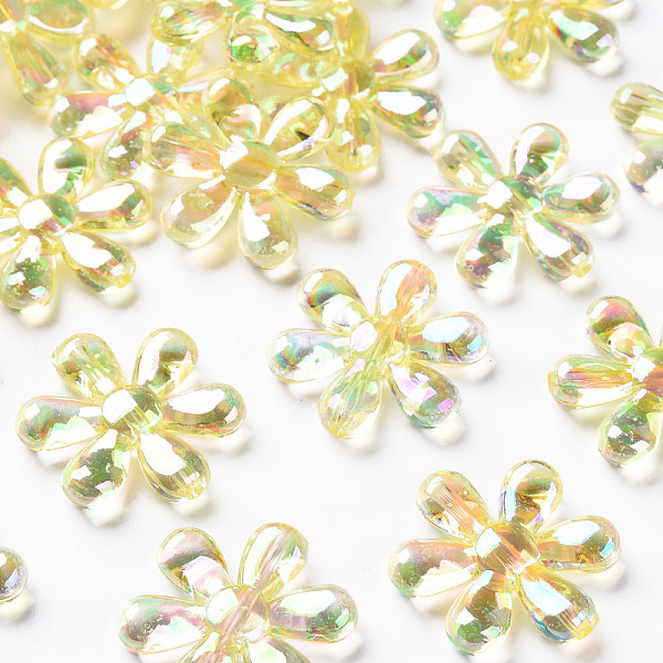 

PandaHall Transparent Acrylic Beads, AB Color, Flower, Yellow, 25x4.5mm, Hole: 1.6mm, about 375pcs/500g Acrylic Flower Yellow