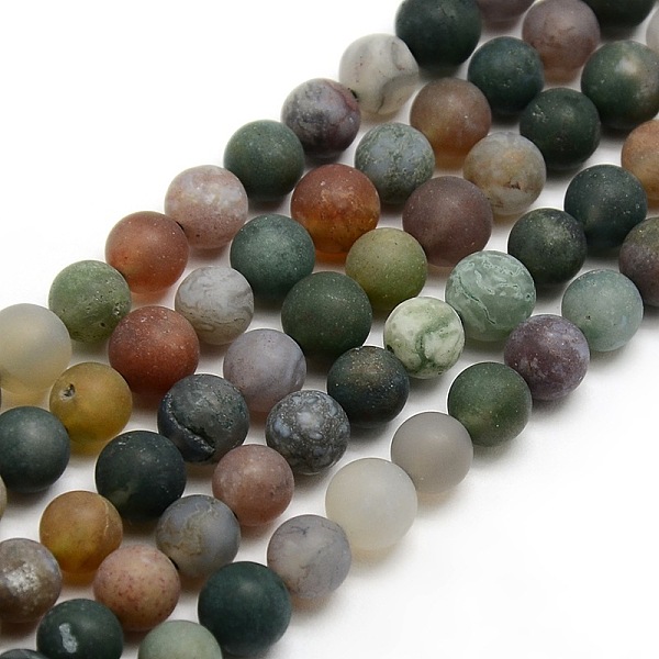 

PandaHall Frosted Natural Indian Agate Round Bead Strands, 8mm, Hole: 1mm, about 47~49pcs/strand, 14.9 inch~15.6 inch Indian Agate Round