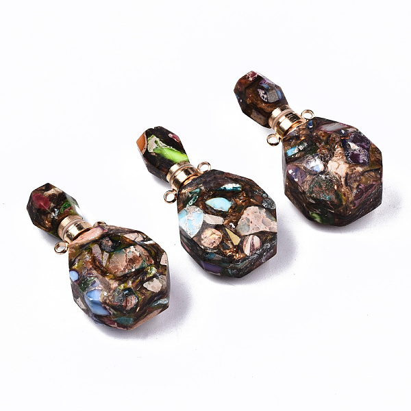 

PandaHall Assembled Synthetic Bronzite and Imperial Jasper Openable Perfume Bottle Pendants, with Light Gold Brass Findings, Dyed, Colorful...