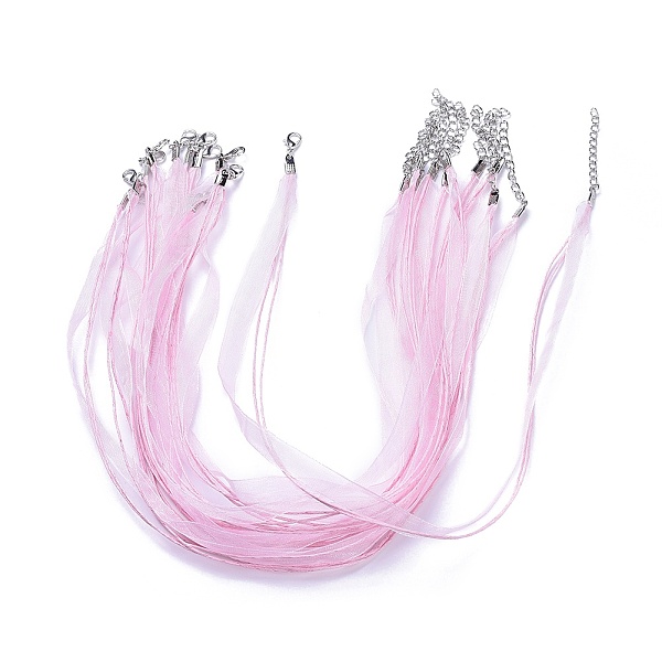

PandaHall Jewelry Making Necklace Cord, with 2 Threads Waxed Cord, Organza Ribbon and Iron Findings, Pink, 17 inch Waxed Cotton Cord Pink