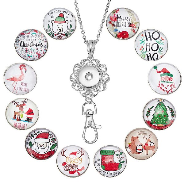 

PandaHall SUNNYCLUE DIY Half Round Pendant Necklace Making Kits, Including Brass & Glass Snap Buttons, Alloy Keychain Findings, 304...