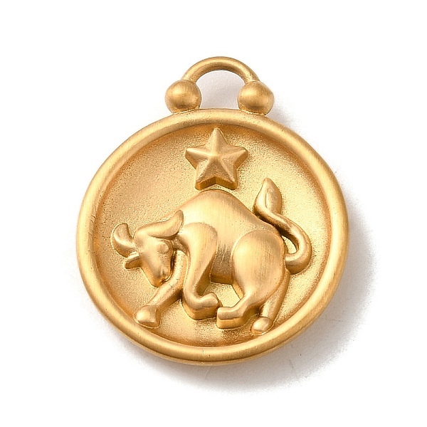 

PandaHall 304 Stainless Steel Pendants, Flat Round with Constellations Charm, Matte Gold Color, Taurus, 20.5x17x3mm, Hole: 2.5x2mm 304...