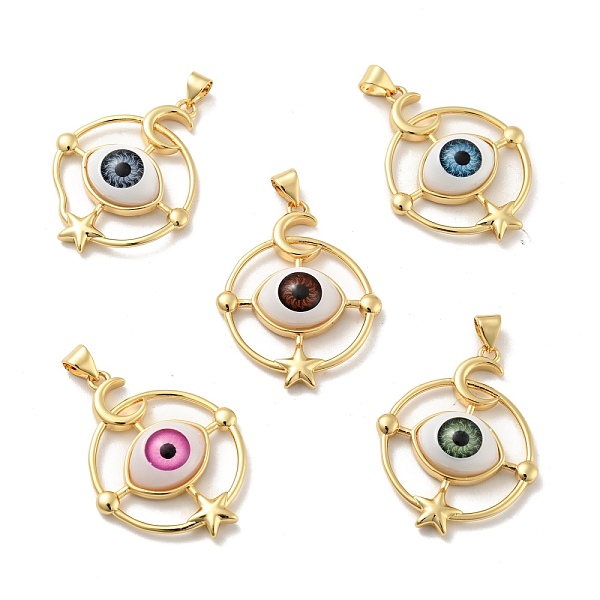 

PandaHall Opaque Resin Pendants, with Real 18K Gold Plated Tone Brass Findings, Ring with Horse Eye Charm, Cadmium Free & Nickel Free & Lead..., Multicolor