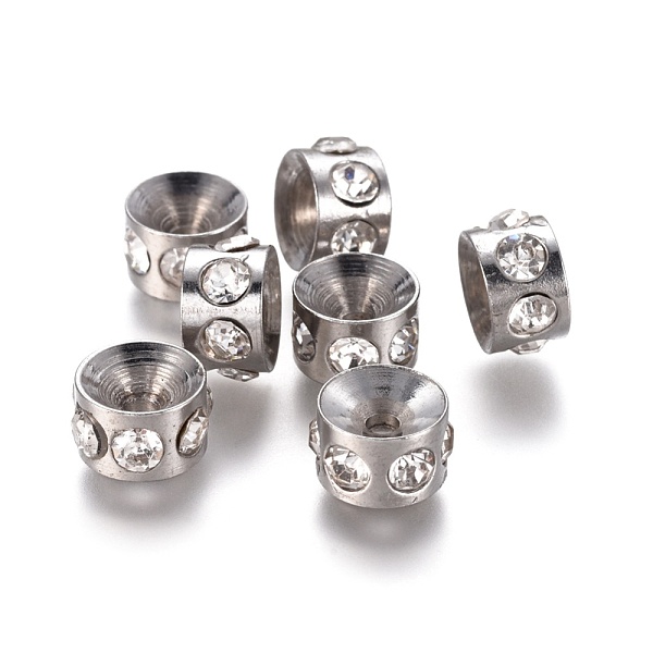 

PandaHall 304 Stainless Steel Rhinestone Beads, Column, 8x5mm, Hole: 1.8mm Stainless Steel+Rhinestone Column Clear