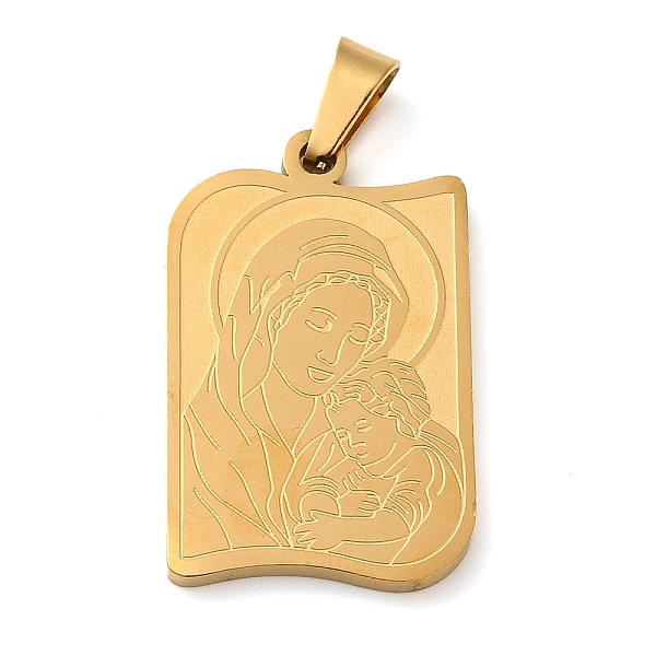 

PandaHall Mother's Day Theme Vacuum Plating 304 Stainless Steel Pendants, Rectangle with Child & Mother Charms, Golden, 29x18x2mm, Hole..., Gold