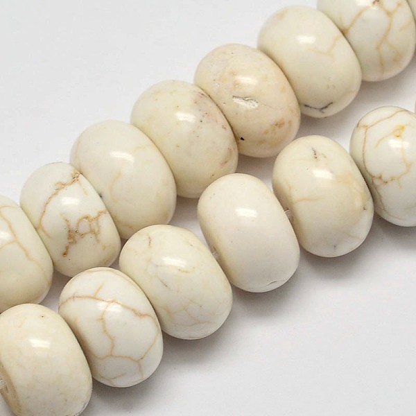

PandaHall Rondelle Natural Magnesite Beads Strands, Creamy White, 12x7mm, Hole: 1mm, about 53pcs/strand, 15.7 inch Magnesite Rondelle