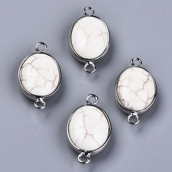 

PandaHall Synthetic Magnesite Links Connectors, with Platinum Plated Brass Edge and Loop, Oval, Dyed, 27x15x7.5mm, Hole: 2mm Magnesite Oval