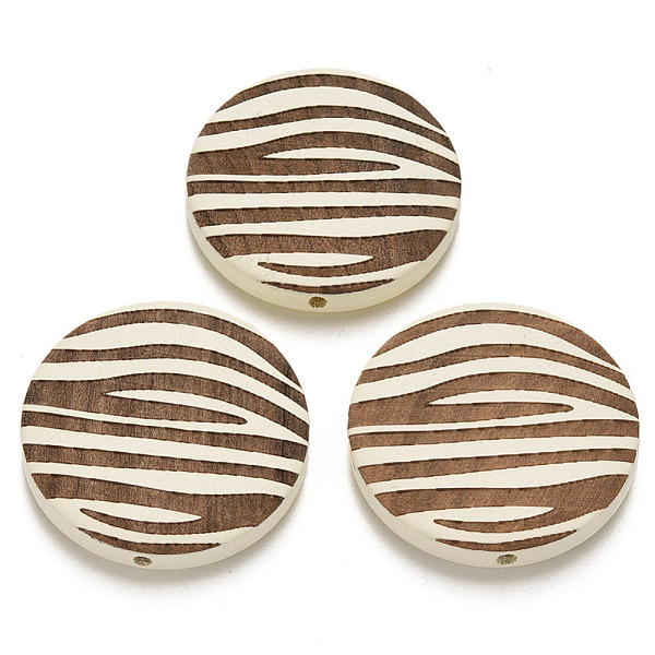 

PandaHall Painted Natural Wood Beads, Laser Engraved Pattern, Flat Round with Zebra-Stripe, Creamy White, 30x5mm, Hole: 1.6mm Schima Wood...