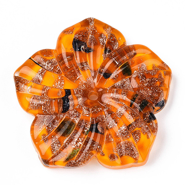 

PandaHall Handmade Gold Sand Lampwork Beads, Flower, Dark Orange, 45.5x47x10mm, Hole: 2.8mm Lampwork Flower
