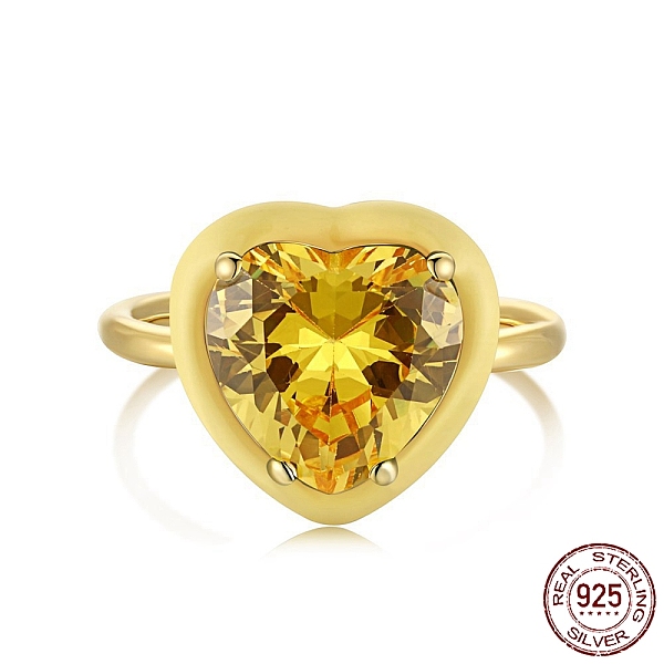

PandaHall 925 Sterling Silver Finger Rings, Birthstone Ring, Real 18K Gold Plated, with Enamel & Cubic Zirconia for Women, Heart, Yellow...