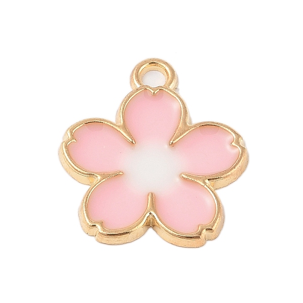 

PandaHall Rack Plating Alloy Pendants, with Enamel, Golden, Flower Charm, Pink, 27.5x24x2mm, Hole: 3mm Alloy+Enamel Flower Pink