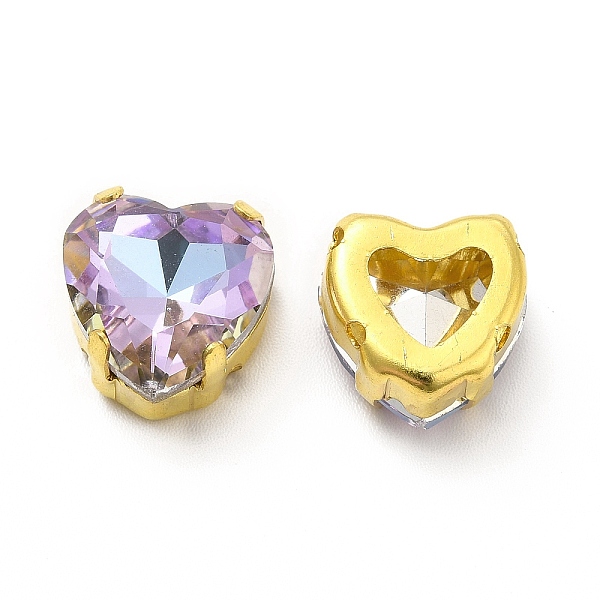 

PandaHall Heart Shaped Sew on Rhinestone, Glass Rhinestone, Garments Accessories, Multi-Strand Links, with Golden Tone Brass Findings..., Purple